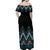 Paua Shell Aotearoa Mangopare Kowhaiwhai and Niho Taniwha Off Shoulder Maxi Dress Maori New Zealand