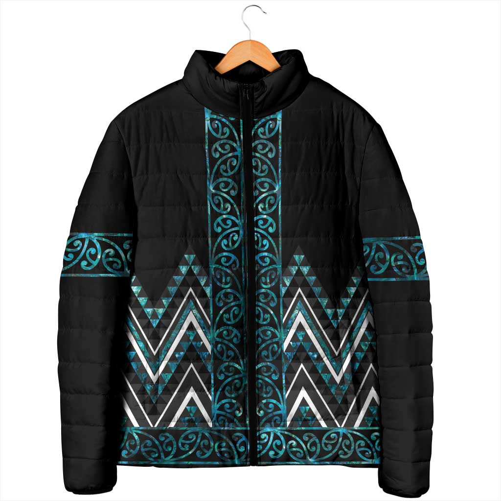 Paua Shell Aotearoa Mangopare Kowhaiwhai Niho Taniwha Padded Jacket Maori New Zealand - Polynesian Pride
