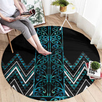 Paua Shell Aotearoa Mangopare Kowhaiwhai and Niho Taniwha Round Carpet Maori New Zealand