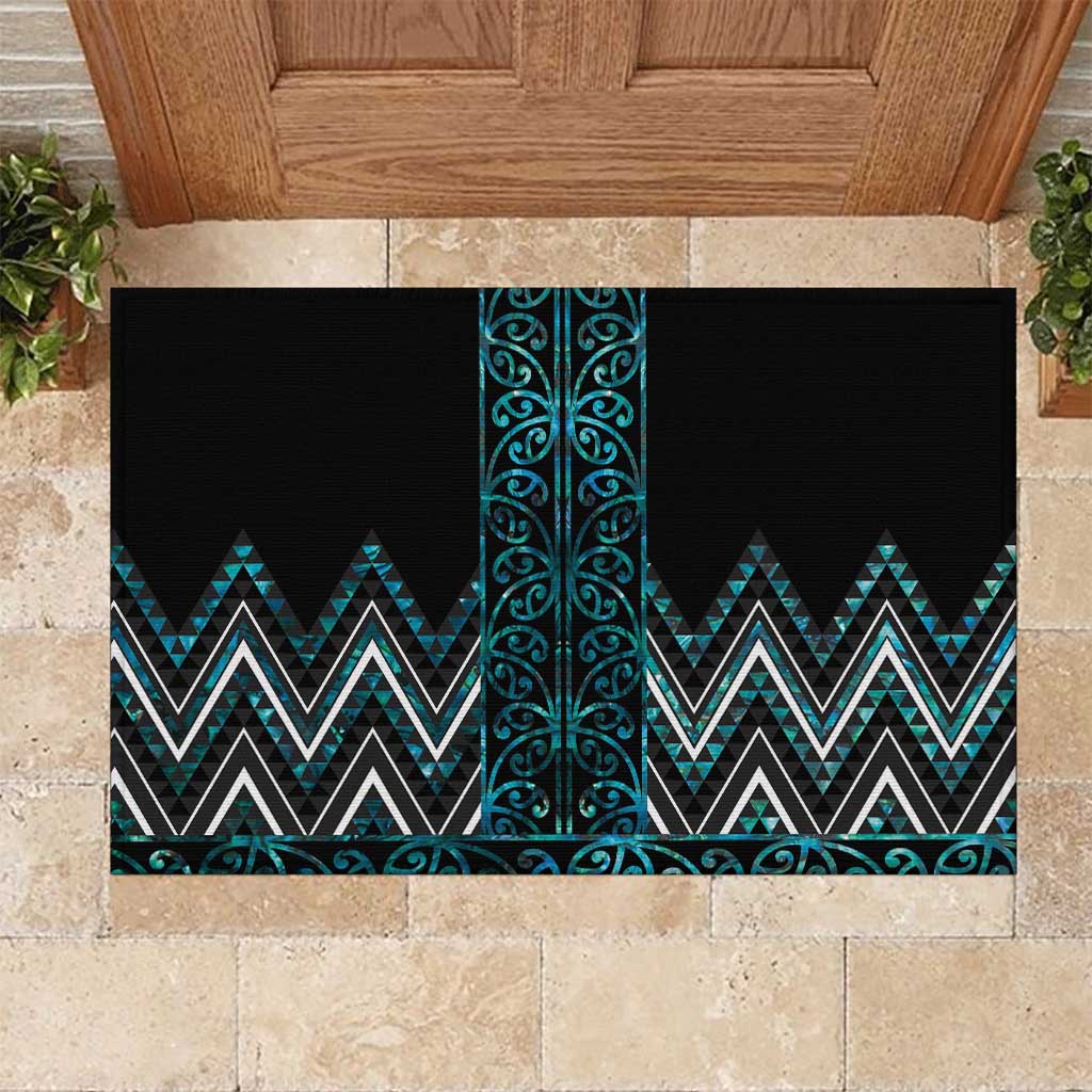 Paua Shell Aotearoa Mangopare Kowhaiwhai and Niho Taniwha Rubber Doormat Maori New Zealand LT14 Turquoise - Polynesian Pride