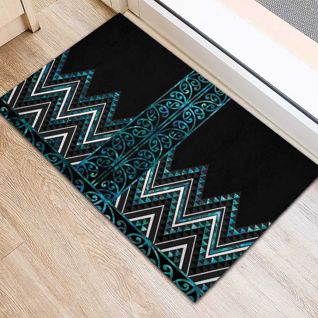 Paua Shell Aotearoa Mangopare Kowhaiwhai and Niho Taniwha Rubber Doormat Maori New Zealand LT14 - Polynesian Pride