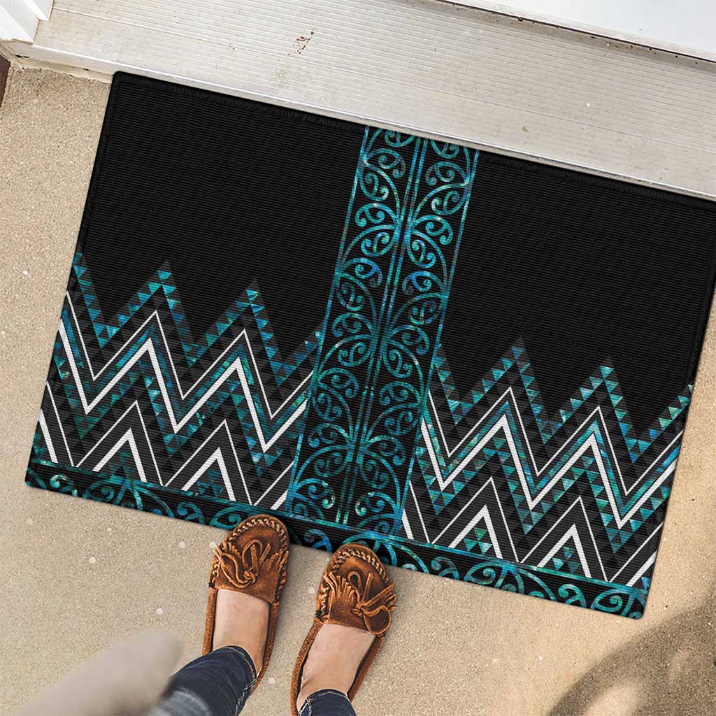 Paua Shell Aotearoa Mangopare Kowhaiwhai and Niho Taniwha Rubber Doormat Maori New Zealand LT14 - Polynesian Pride