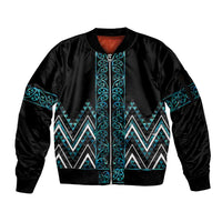 Paua Shell Aotearoa Mangopare Kowhaiwhai and Niho Taniwha Sleeve Zip Bomber Jacket Maori New Zealand LT14 Unisex Turquoise - Polynesian Pride