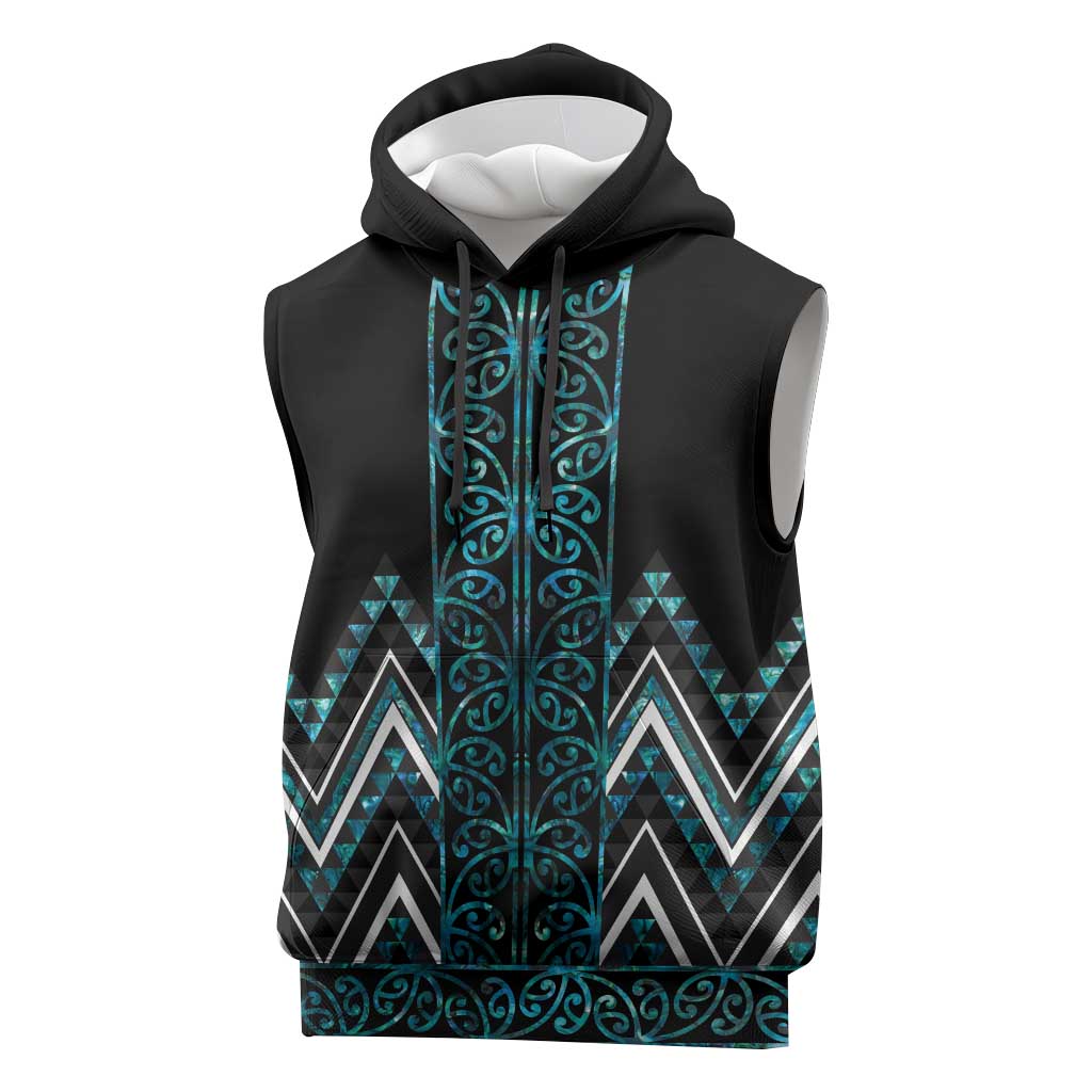 Paua Shell Aotearoa Mangopare Kowhaiwhai Niho Taniwha Sleeveless Hoodie Maori New Zealand - Polynesian Pride
