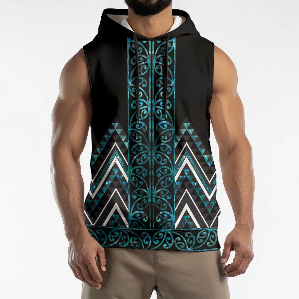 Paua Shell Aotearoa Mangopare Kowhaiwhai Niho Taniwha Sleeveless Hoodie Maori New Zealand - Polynesian Pride