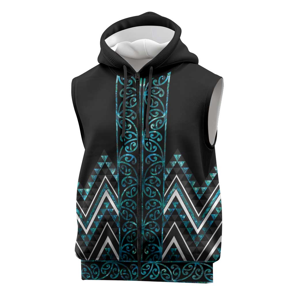 Paua Shell Aotearoa Mangopare Kowhaiwhai Niho Taniwha Sleeveless Zip Hoodie Maori New Zealand - Polynesian Pride