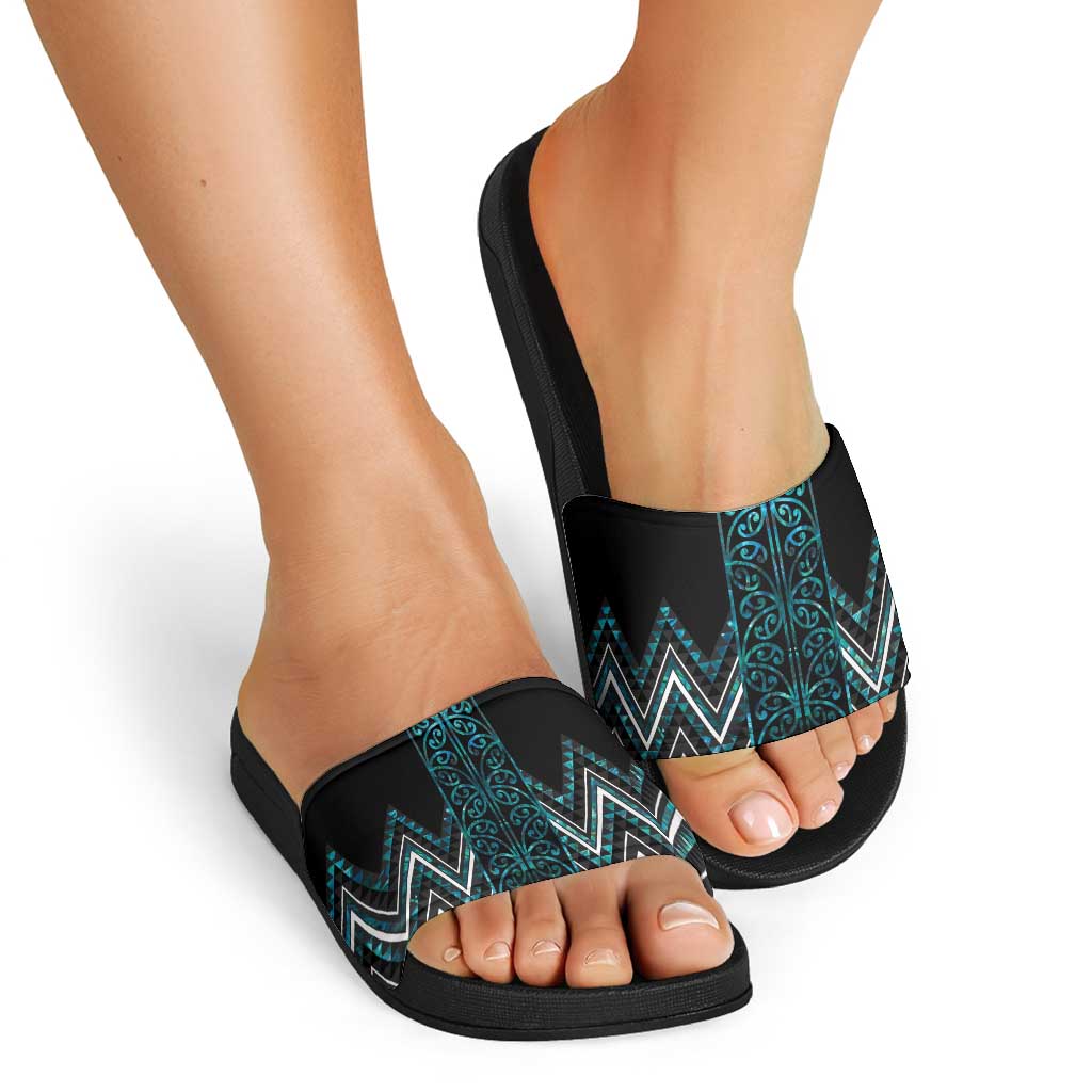 Paua Shell Aotearoa Mangopare Kowhaiwhai Niho Taniwha Slide Sandals Maori New Zealand LT14 - Polynesian Pride