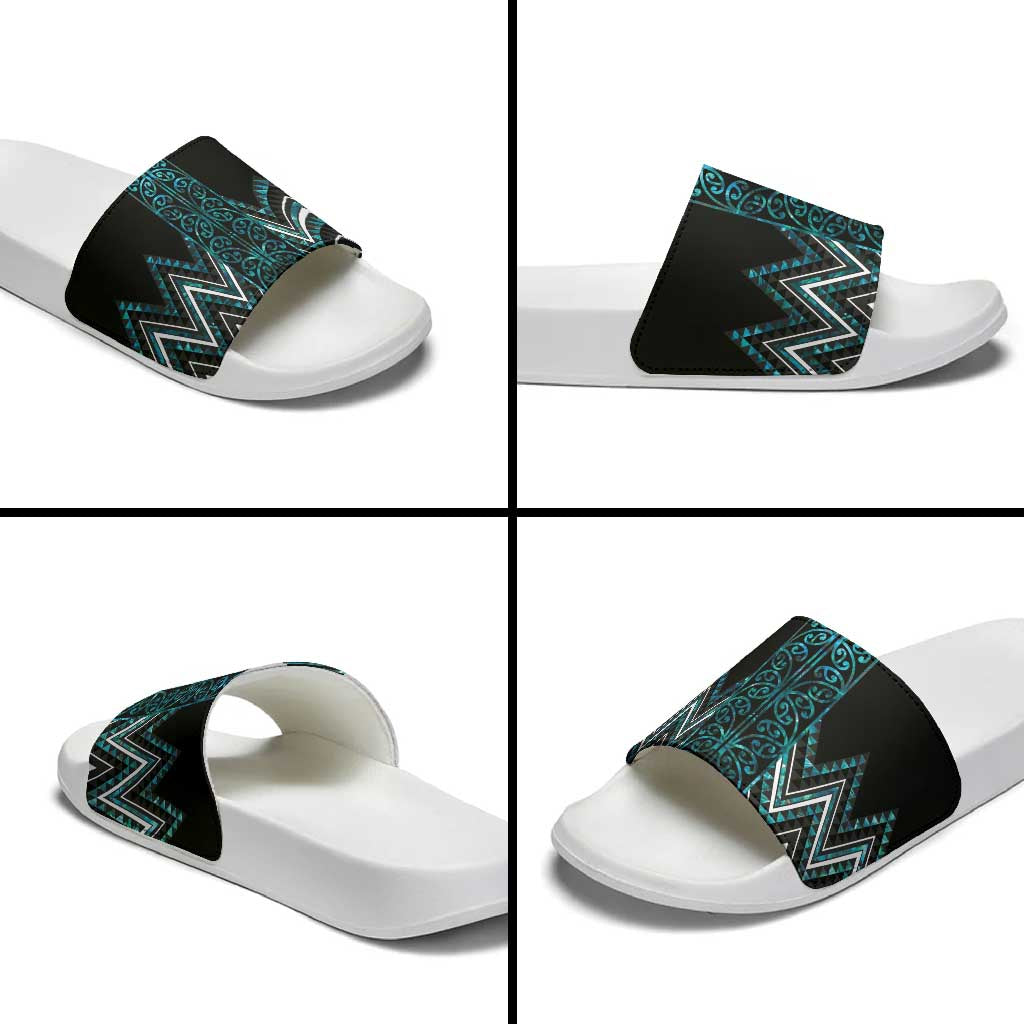 Paua Shell Aotearoa Mangopare Kowhaiwhai Niho Taniwha Slide Sandals Maori New Zealand LT14 - Polynesian Pride