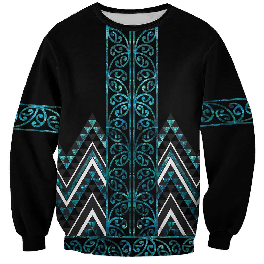 Paua Shell Aotearoa Mangopare Kowhaiwhai and Niho Taniwha Sweatshirt Maori New Zealand LT14 Unisex Turquoise - Polynesian Pride