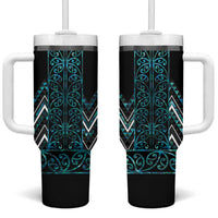 Paua Shell Aotearoa Mangopare Kowhaiwhai and Niho Taniwha Tumbler With Handle Maori New Zealand LT14 One Size: 40 oz Turquoise - Polynesian Pride