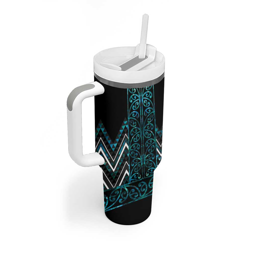 Paua Shell Aotearoa Mangopare Kowhaiwhai and Niho Taniwha Tumbler With Handle Maori New Zealand LT14 - Polynesian Pride