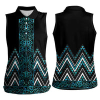 Paua Shell Aotearoa Mangopare Kowhaiwhai and Niho Taniwha Women Sleeveless Polo Shirt Maori New Zealand
