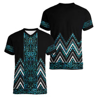 Paua Shell Aotearoa Mangopare Kowhaiwhai and Niho Taniwha Women V-Neck T-Shirt Maori New Zealand LT14 - Polynesian Pride