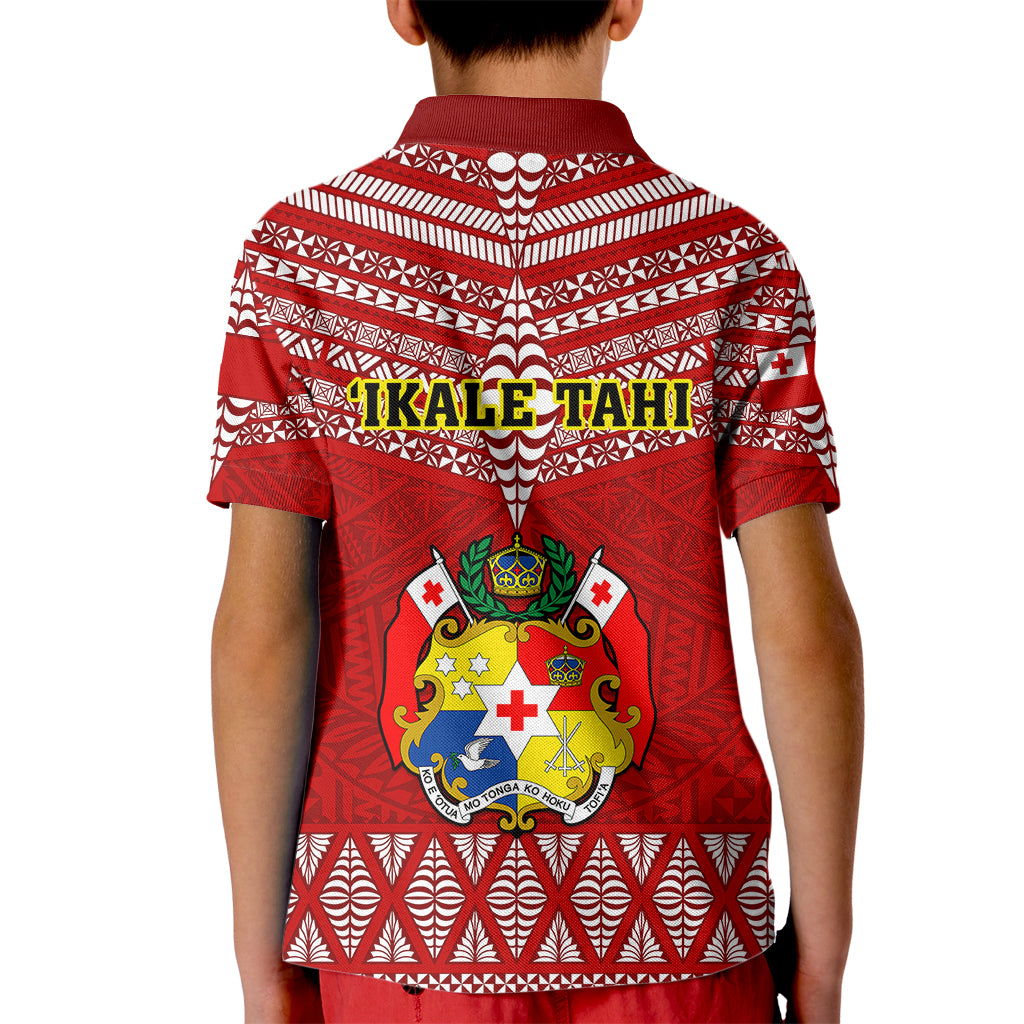 Tonga Rugby Kid Polo Shirt 2023 World Cup Tongan Kupesi Ngatu Pattern LT14 - Polynesian Pride