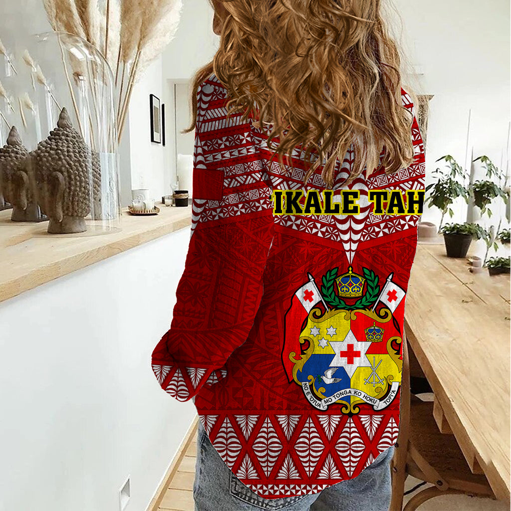 Tonga Rugby Women Casual Shirt 2023 World Cup Tongan Kupesi Ngatu Pattern LT14 - Polynesian Pride