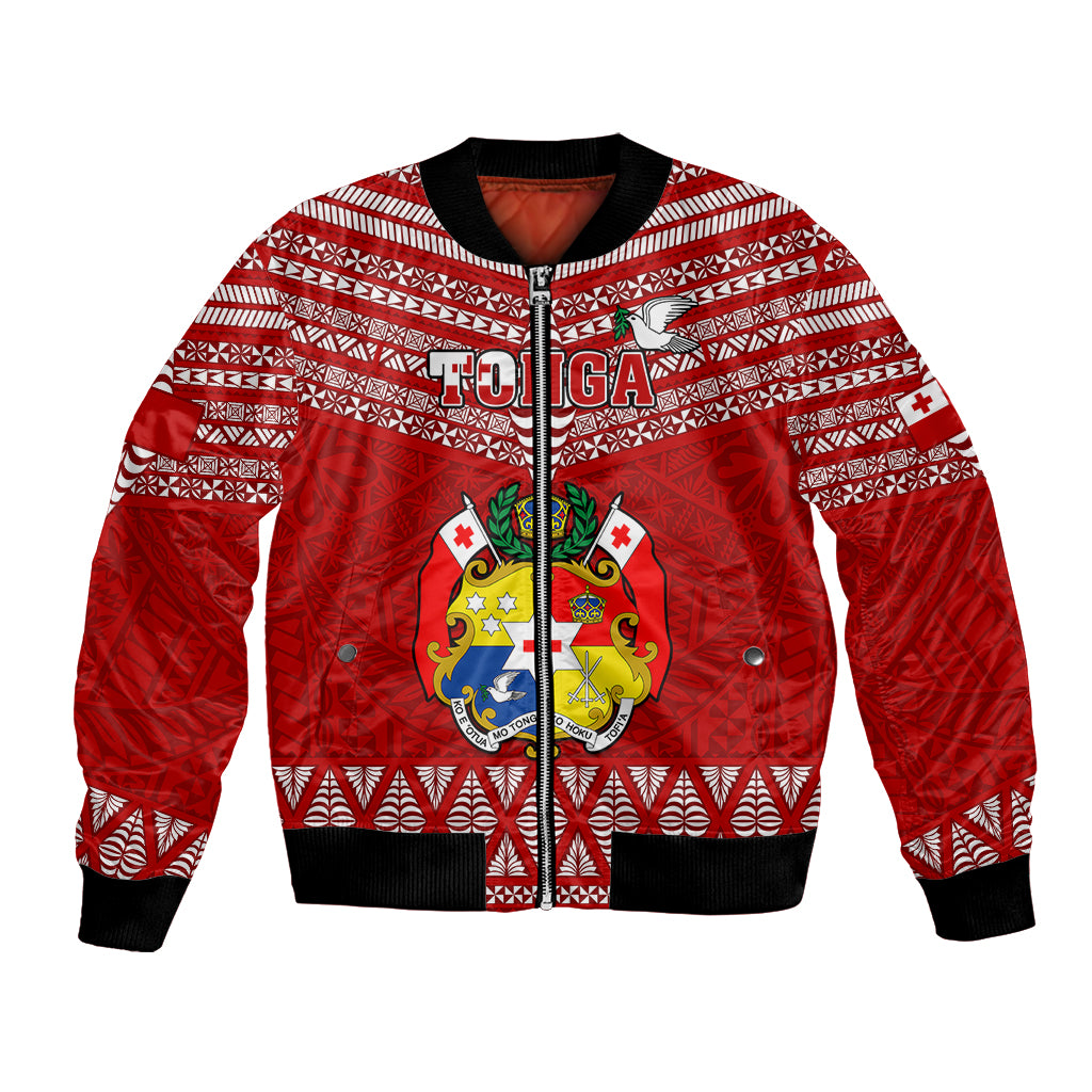 Custom Tonga Rugby Bomber Jacket 2023 World Cup Tongan Kupesi Ngatu Pattern LT14 Unisex Red - Polynesian Pride