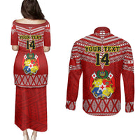 Custom Tonga Rugby Couples Matching Puletasi Dress and Long Sleeve Button Shirts 2023 World Cup Tongan Kupesi Ngatu Pattern LT14 - Polynesian Pride