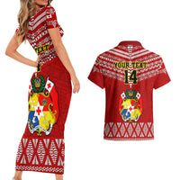Custom Tonga Rugby Couples Matching Short Sleeve Bodycon Dress and Hawaiian Shirt 2023 World Cup Tongan Kupesi Ngatu Pattern LT14 - Polynesian Pride