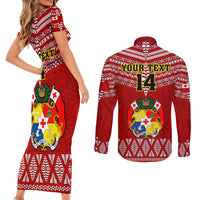 Custom Tonga Rugby Couples Matching Short Sleeve Bodycon Dress and Long Sleeve Button Shirts 2023 World Cup Tongan Kupesi Ngatu Pattern LT14 - Polynesian Pride