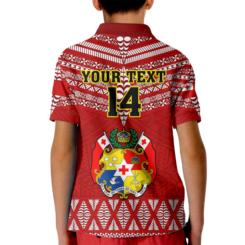 Custom Tonga Rugby Kid Polo Shirt 2023 World Cup Tongan Kupesi Ngatu Pattern LT14 - Polynesian Pride