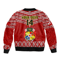 Custom Tonga Rugby Sleeve Zip Bomber Jacket 2023 World Cup Tongan Kupesi Ngatu Pattern LT14 - Polynesian Pride