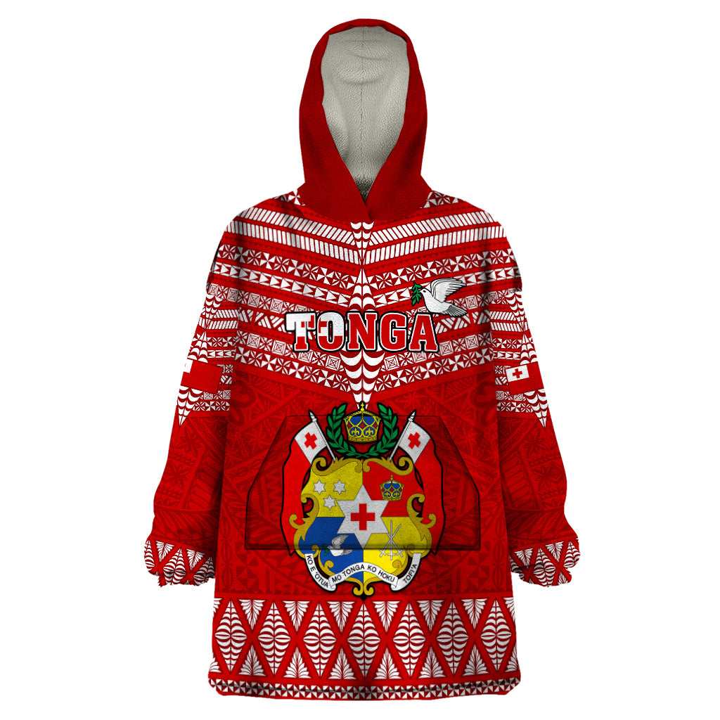 Custom Tonga Rugby Wearable Blanket Hoodie 2023 World Cup Tongan Kupesi Ngatu Pattern LT14 One Size Red - Polynesian Pride