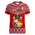 Custom Tonga Rugby Women V Neck T Shirt 2023 World Cup Tongan Kupesi Ngatu Pattern LT14 Female Red - Polynesian Pride