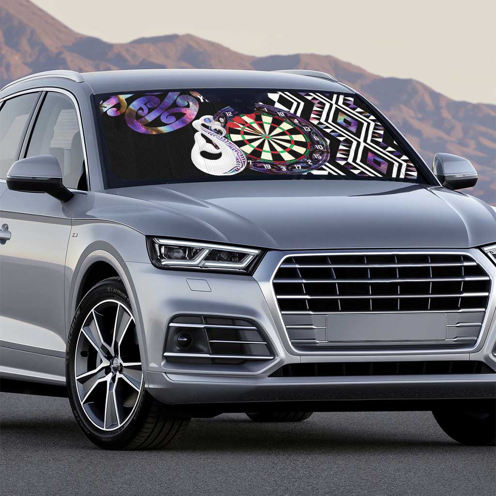 Personalised New Zealand Darts Auto Sun Shade Ngutukaka Manaia Taniko Luxury Purple - Polynesian Pride