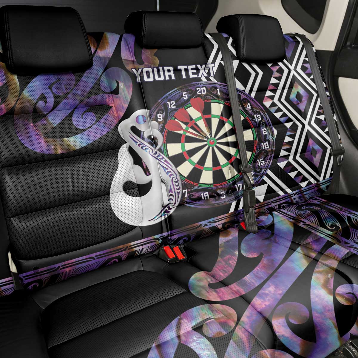 Personalised New Zealand Darts Back Car Seat Cover Ngutukaka Manaia Taniko Luxury Purple - Polynesian Pride