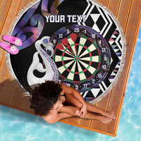 Personalised New Zealand Darts Beach Blanket Ngutukaka Manaia Taniko Luxury Purple - Polynesian Pride