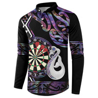 Personalised New Zealand Darts Button Sweatshirt Ngutukaka Manaia Taniko Luxury Purple - Polynesian Pride