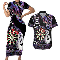 Personalised New Zealand Darts Couples Matching Short Sleeve Bodycon Dress and Hawaiian Shirt Ngutukaka Manaia Taniko Luxury Purple - Polynesian Pride