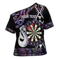 Personalised New Zealand Darts Cross Shoulder Shirt Ngutukaka Manaia Taniko Luxury Purple - Polynesian Pride