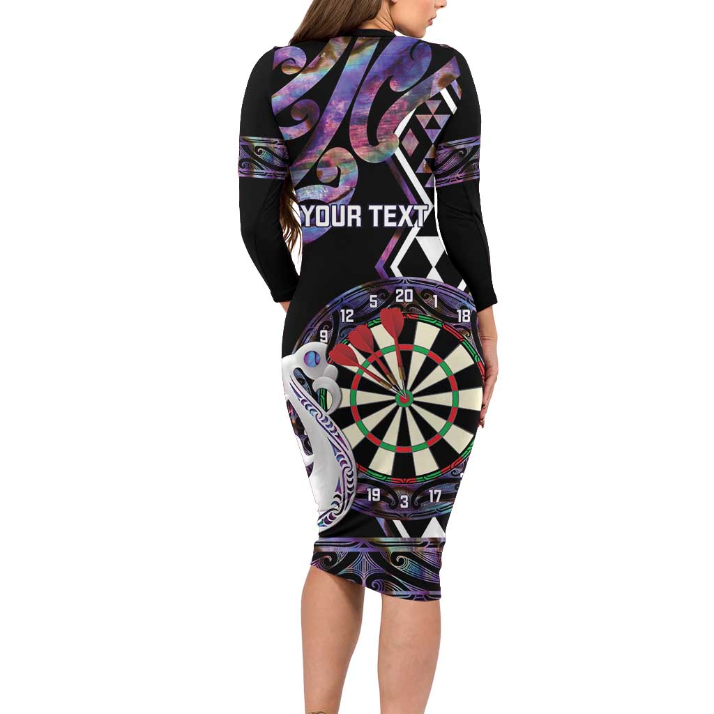 Personalised New Zealand Darts Family Matching Long Sleeve Bodycon Dress and Hawaiian Shirt Ngutukaka Manaia Taniko Luxury Purple - Polynesian Pride