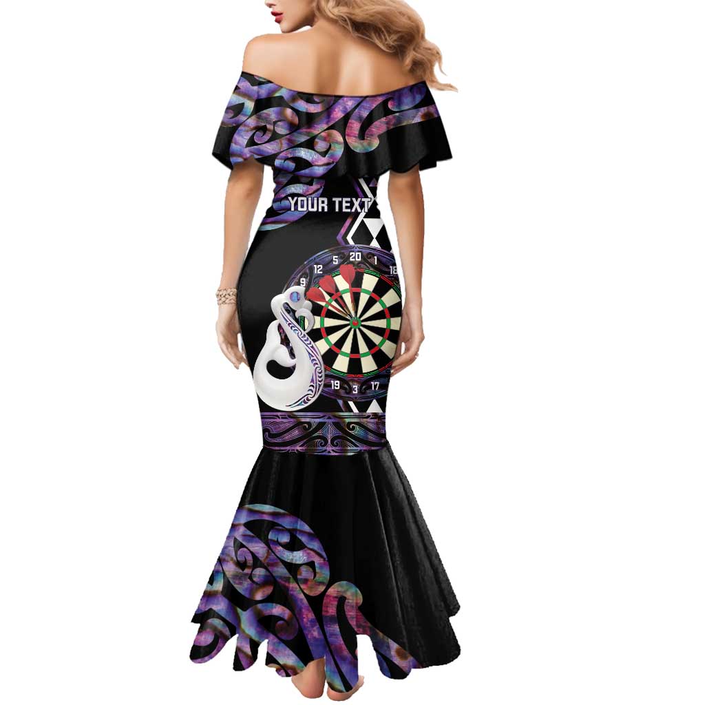 Personalised New Zealand Darts Family Matching Mermaid Dress and Hawaiian Shirt Ngutukaka Manaia Taniko Luxury Purple - Polynesian Pride