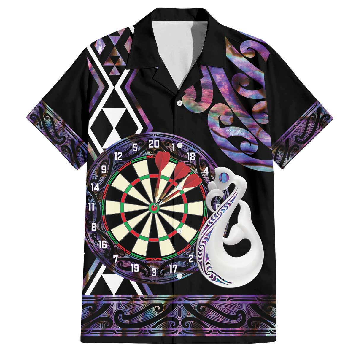 Personalised New Zealand Darts Family Matching Off The Shoulder Long Sleeve Dress and Hawaiian Shirt Ngutukaka Manaia Taniko Luxury Purple - Polynesian Pride