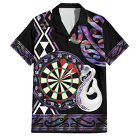 Personalised New Zealand Darts Family Matching Off The Shoulder Long Sleeve Dress and Hawaiian Shirt Ngutukaka Manaia Taniko Luxury Purple - Polynesian Pride