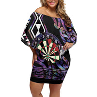 Personalised New Zealand Darts Family Matching Off Shoulder Short Dress and Hawaiian Shirt Ngutukaka Manaia Taniko Luxury Purple - Polynesian Pride