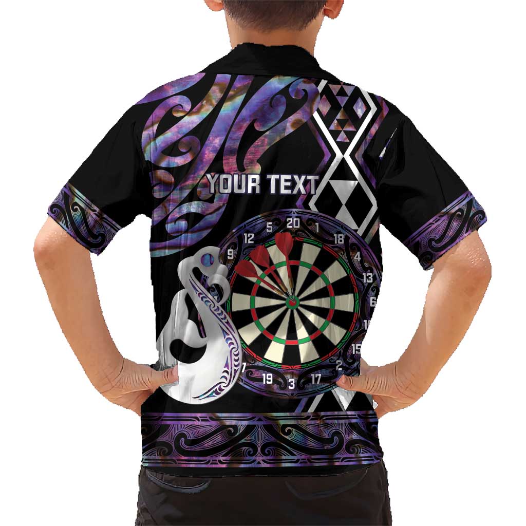 Personalised New Zealand Darts Family Matching Short Sleeve Bodycon Dress and Hawaiian Shirt Ngutukaka Manaia Taniko Luxury Purple - Polynesian Pride