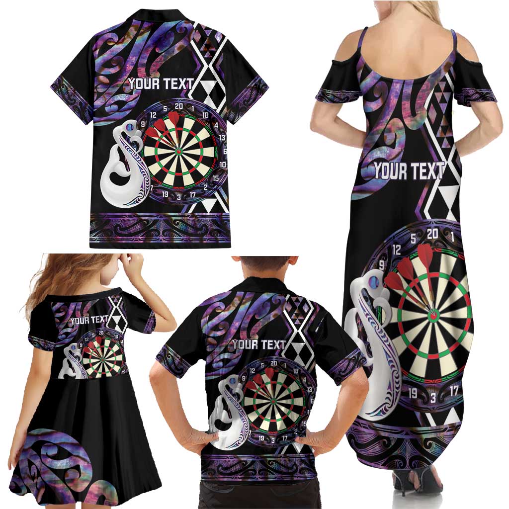 Personalised New Zealand Darts Family Matching Summer Maxi Dress and Hawaiian Shirt Ngutukaka Manaia Taniko Luxury Purple - Polynesian Pride