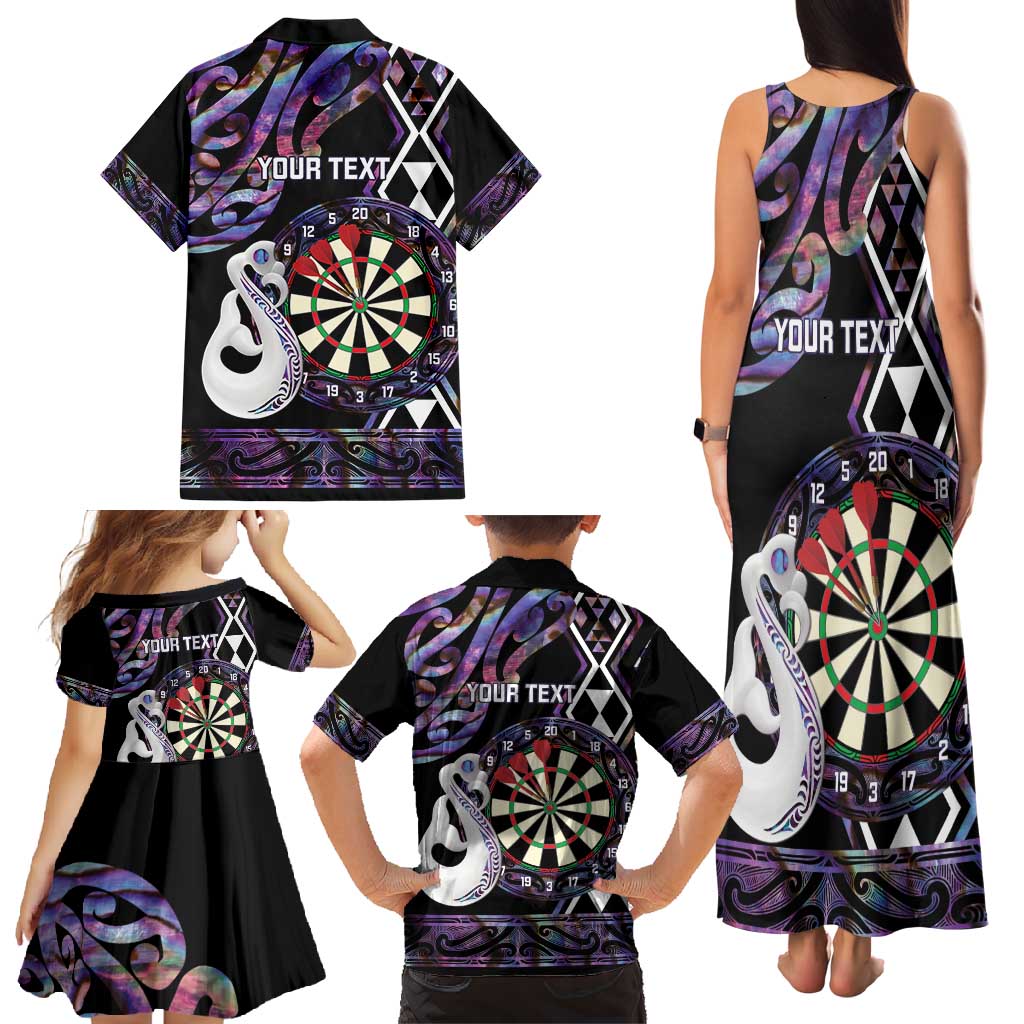 Personalised New Zealand Darts Family Matching Tank Maxi Dress and Hawaiian Shirt Ngutukaka Manaia Taniko Luxury Purple - Polynesian Pride