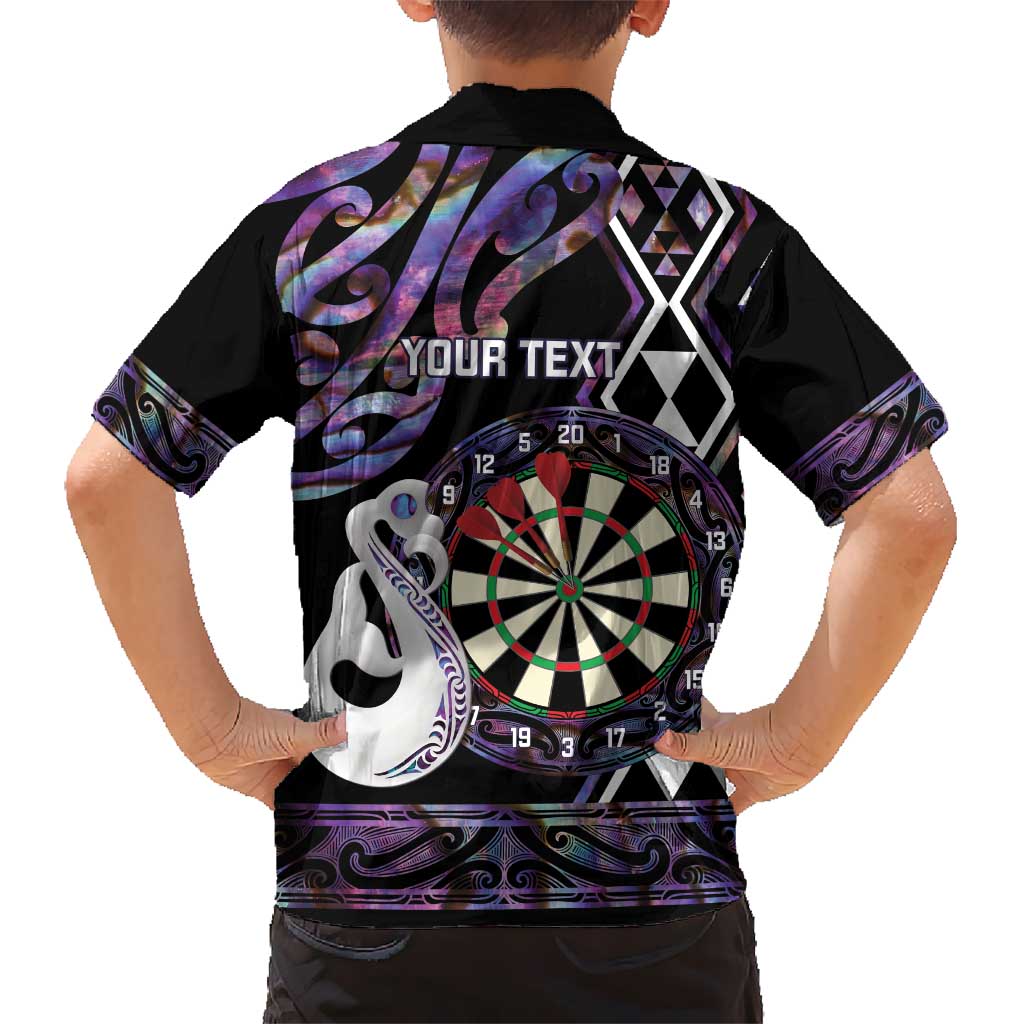 Personalised New Zealand Darts Kid Hawaiian Shirt Ngutukaka Manaia Taniko Luxury Purple - Polynesian Pride
