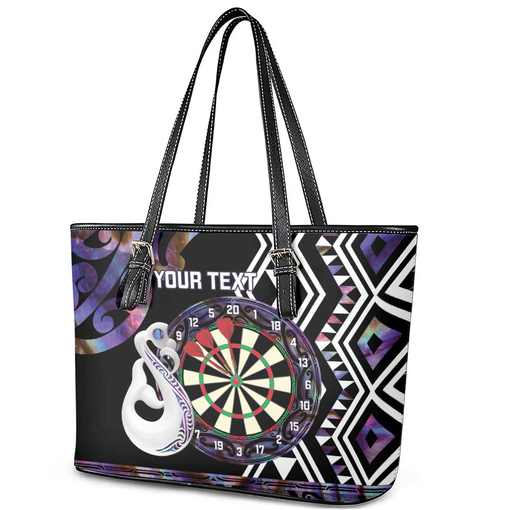 Personalised New Zealand Darts Leather Tote Bag Ngutukaka Manaia Taniko Luxury Purple - Polynesian Pride
