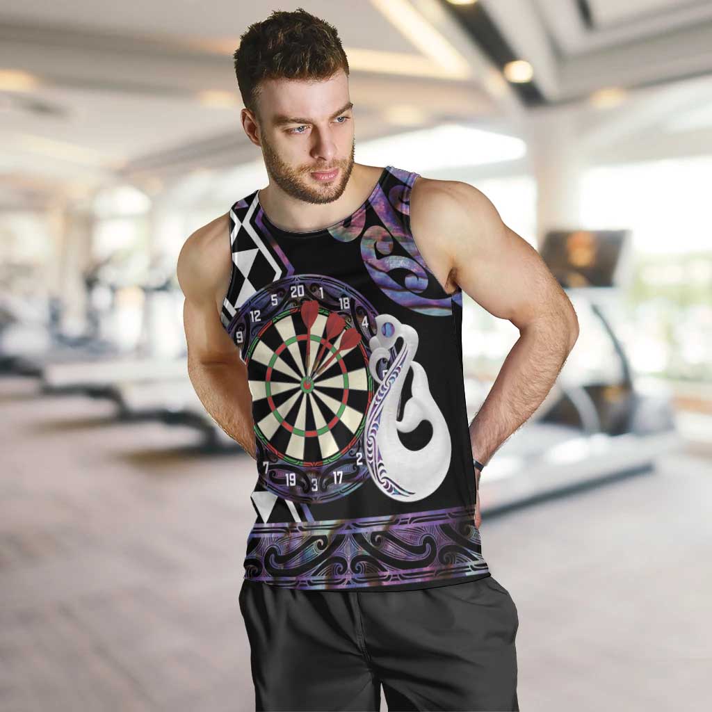 Personalised New Zealand Darts Men Tank Top Ngutukaka Manaia Taniko Luxury Purple - Polynesian Pride