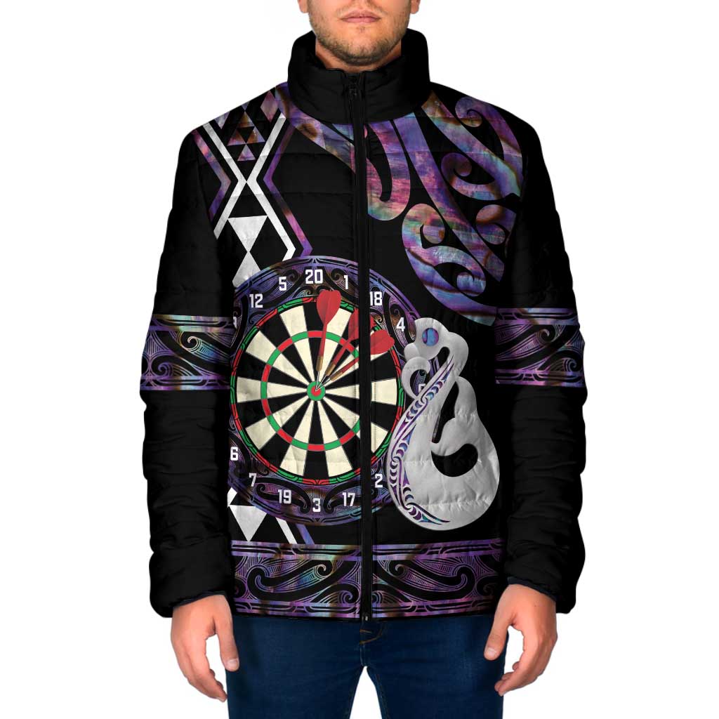 Personalised New Zealand Darts Padded Jacket Ngutukaka Manaia Taniko Luxury Purple - Polynesian Pride