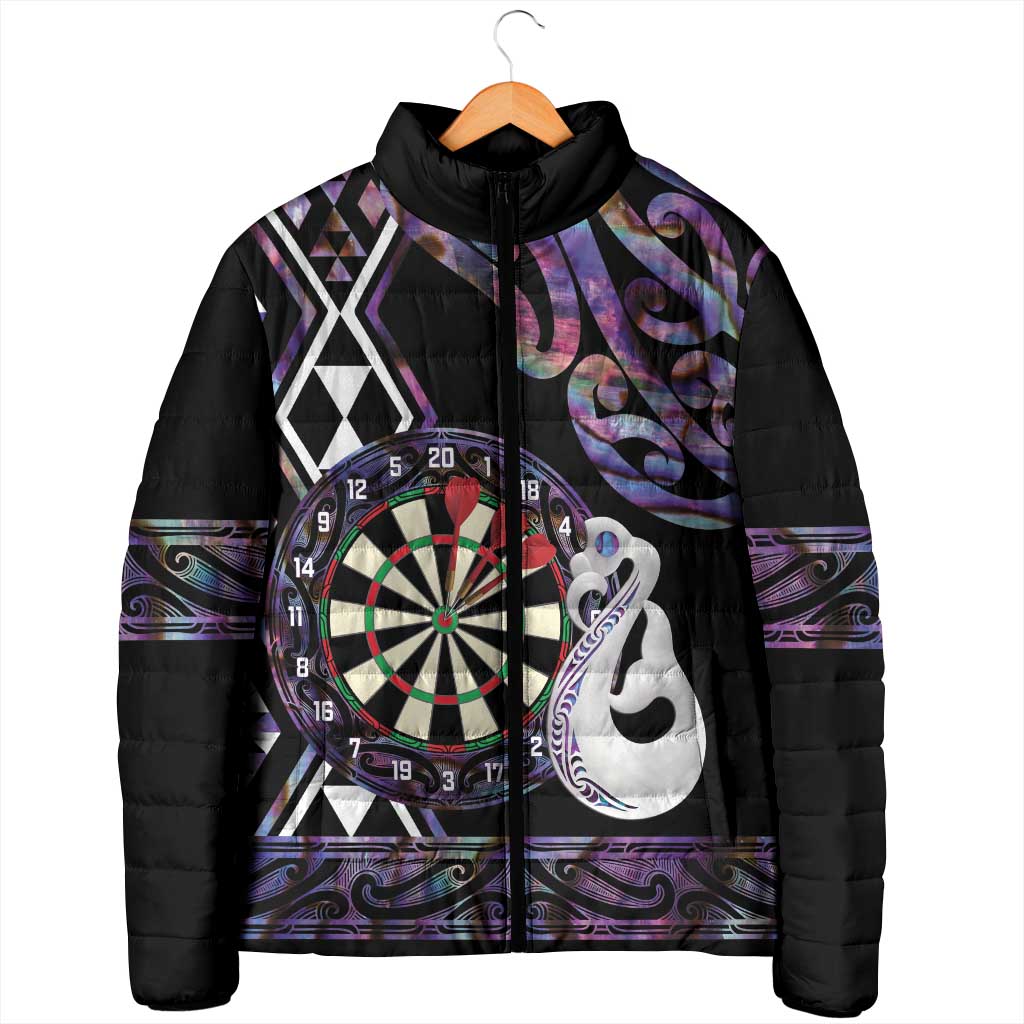 Personalised New Zealand Darts Padded Jacket Ngutukaka Manaia Taniko Luxury Purple - Polynesian Pride