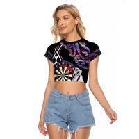 Personalised New Zealand Darts Raglan Cropped T Shirt Ngutukaka Manaia Taniko Luxury Purple - Polynesian Pride