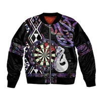 Personalised New Zealand Darts Sleeve Zip Bomber Jacket Ngutukaka Manaia Taniko Luxury Purple LT14 Unisex Purple - Polynesian Pride