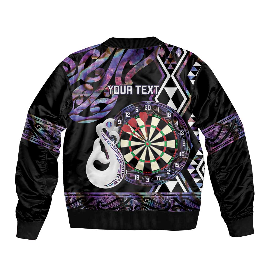 Personalised New Zealand Darts Sleeve Zip Bomber Jacket Ngutukaka Manaia Taniko Luxury Purple LT14 - Polynesian Pride