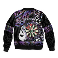 Personalised New Zealand Darts Sleeve Zip Bomber Jacket Ngutukaka Manaia Taniko Luxury Purple LT14 - Polynesian Pride